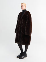 The Frankie Shop - Matera Collarless Faux Fur Coat in Brown