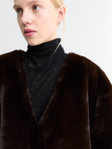 The Frankie Shop - Matera Collarless Faux Fur Coat in Brown