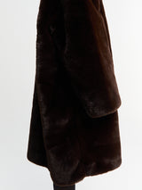 The Frankie Shop - Matera Collarless Faux Fur Coat in Brown