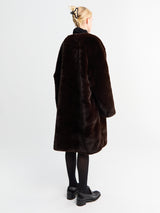 The Frankie Shop - Matera Collarless Faux Fur Coat in Brown
