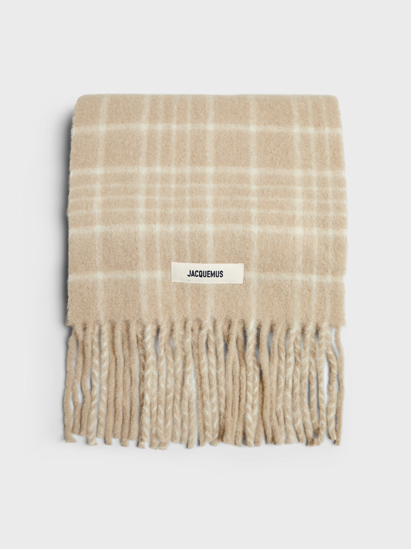 JACQUEMUS - L'echarpe Carro Scarf in Jacquard Check Beige