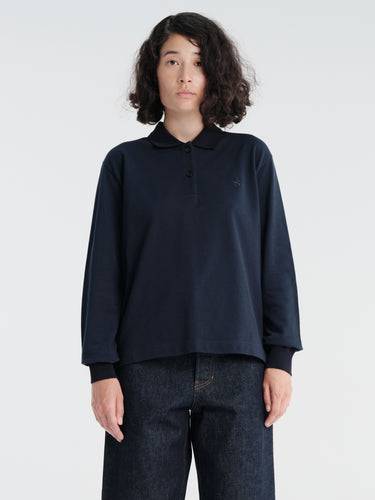 Jil Sander - Long-Sleeved Embroidery Polo in Ink
