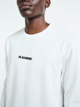 Jil Sander - Cotton Crewneck Long Sleeve Logo T-Shirt in Porcelain