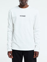 Jil Sander - Cotton Crewneck Long Sleeve Logo T-Shirt in Porcelain