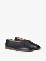 Lemaire - Flat Piped Slippers in Leather in Black and Dark Chocolate
