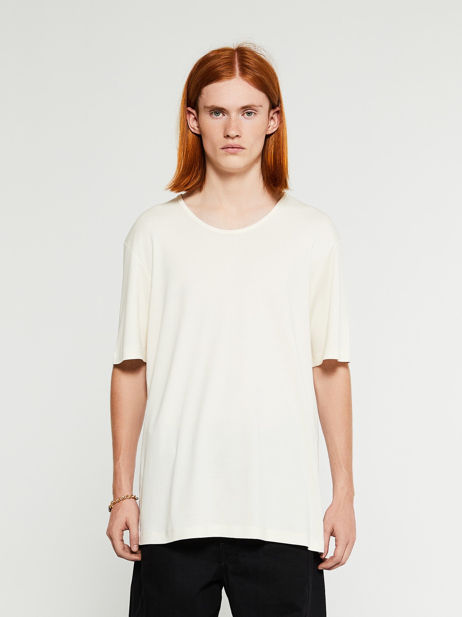 Lemaire - Rib U-Neck T-Shirt in Light Cream