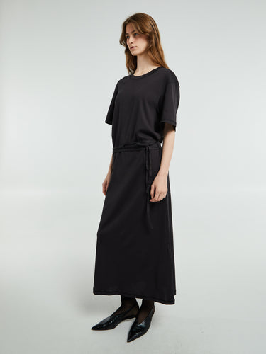 Lemaire - Belted Rib T-Shirt Dress in Squid Ink