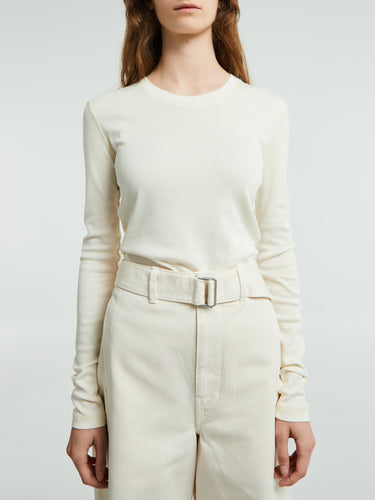 Lemaire - Rib Long Sleeve T-Shirt in Light Cream