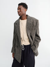 Lemaire - Short Double Breasted Coat in Black and Beige Melange