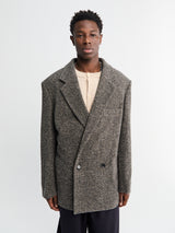 Lemaire - Short Double Breasted Coat in Black and Beige Melange