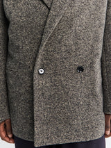 Lemaire - Short Double Breasted Coat in Black and Beige Melange