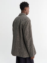 Lemaire - Short Double Breasted Coat in Black and Beige Melange
