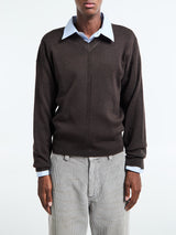 Lemaire - V-Neck Sweater in Dark Cacao