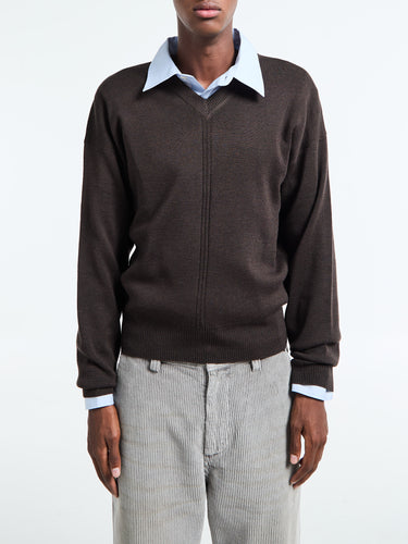 Lemaire - V-Neck Sweater in Dark Cacao