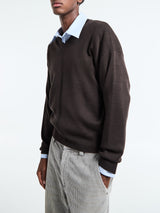 Lemaire - V-Neck Sweater in Dark Cacao