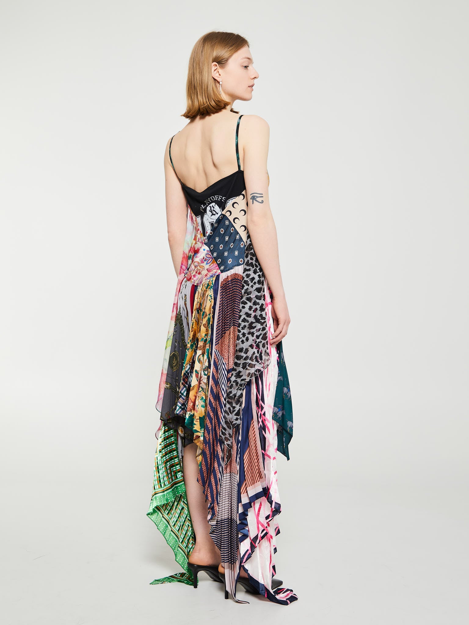 Regenerated Silk Scarves Strap Dress in Multi