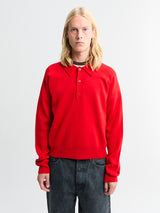 Meta Campania Collective - Jed Longsleeved Mercirised Merino Polo Shirt in Poppy Red