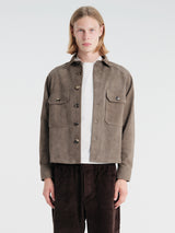 Meta Campania Collective - Juergen Military Lamb Suede Overshirt in Dark Green