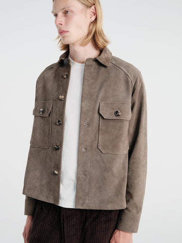 Meta Campania Collective - Juergen Military Lamb Suede Overshirt in Dark Green