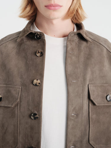 Meta Campania Collective - Juergen Military Lamb Suede Overshirt in Dark Green