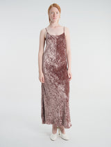 Meta Campania Collective - Alma Long Crushed Velvet Slip Dress in Dusty Rose-Italian