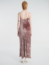 Meta Campania Collective - Alma Long Crushed Velvet Slip Dress in Dusty Rose-Italian