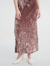 Meta Campania Collective - Alma Long Crushed Velvet Slip Dress in Dusty Rose-Italian