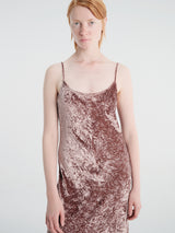Meta Campania Collective - Alma Long Crushed Velvet Slip Dress in Dusty Rose-Italian