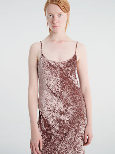 Meta Campania Collective - Alma Long Crushed Velvet Slip Dress in Dusty Rose-Italian