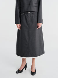 mfpen - Rivet Vent Skirt in Dark Grey Dry Wool