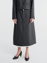 mfpen - Rivet Vent Skirt in Dark Grey Dry Wool