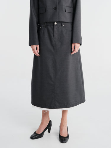 mfpen - Rivet Vent Skirt in Dark Grey Dry Wool