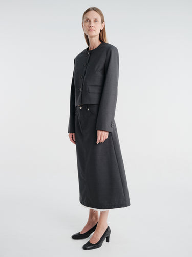 mfpen - Rivet Vent Skirt in Dark Grey Dry Wool