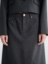 mfpen - Rivet Vent Skirt in Dark Grey Dry Wool