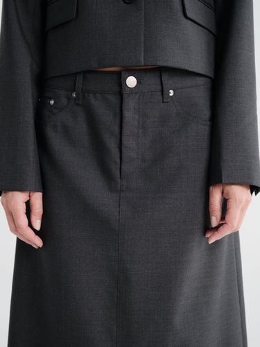 mfpen - Rivet Vent Skirt in Dark Grey Dry Wool