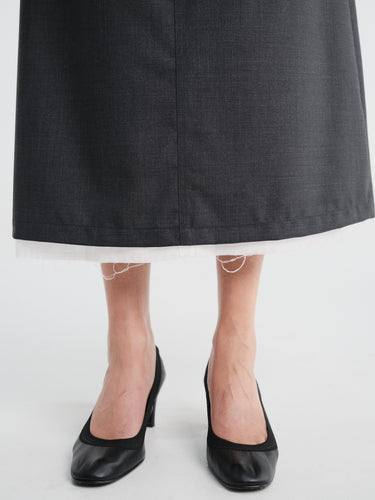 mfpen - Rivet Vent Skirt in Dark Grey Dry Wool