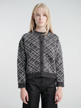 mfpen - Womens Round Neck Cardigan in Grey Argyle