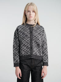 mfpen - Womens Round Neck Cardigan in Grey Argyle