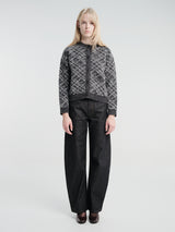 mfpen - Womens Round Neck Cardigan in Grey Argyle