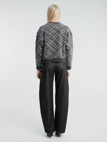 mfpen - Womens Round Neck Cardigan in Grey Argyle