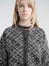 mfpen - Womens Round Neck Cardigan in Grey Argyle