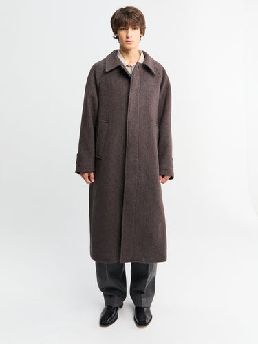 mfpen - Installation Coat in Brown Herringbone Recycled Wool