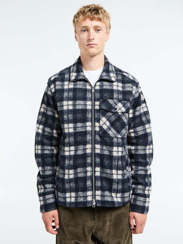 Moncler - Long Sleeve Tartan Shirt in White and Blue