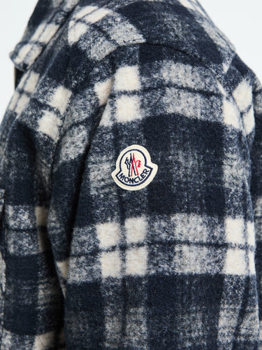 Moncler - Long Sleeve Tartan Shirt in White and Blue
