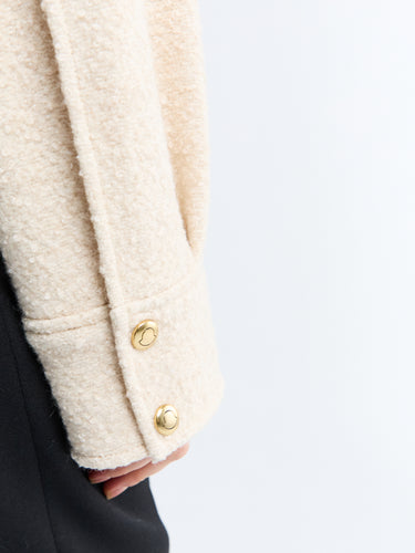Moncler - Bouclé Wool Blend Zip-Up Shirt in Light Beige
