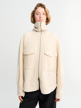 Moncler - Bouclé Wool Blend Zip-Up Shirt in Light Beige