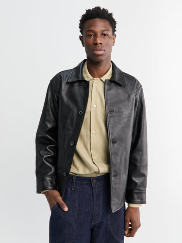 Neighborhood - Leather Car Coat in Black