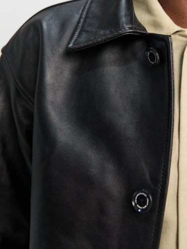 Neighborhood - Leather Car Coat in Black