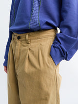 Noah - Double-Pleat Herringbone Pants in Khaki