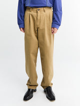 Noah - Double-Pleat Herringbone Pants in Khaki